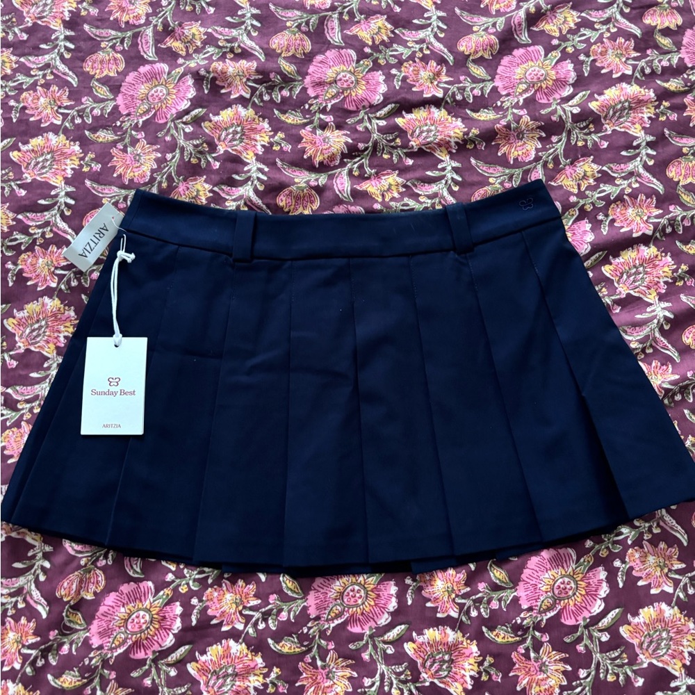 Aritzia Navy Pleated Mini Skirt